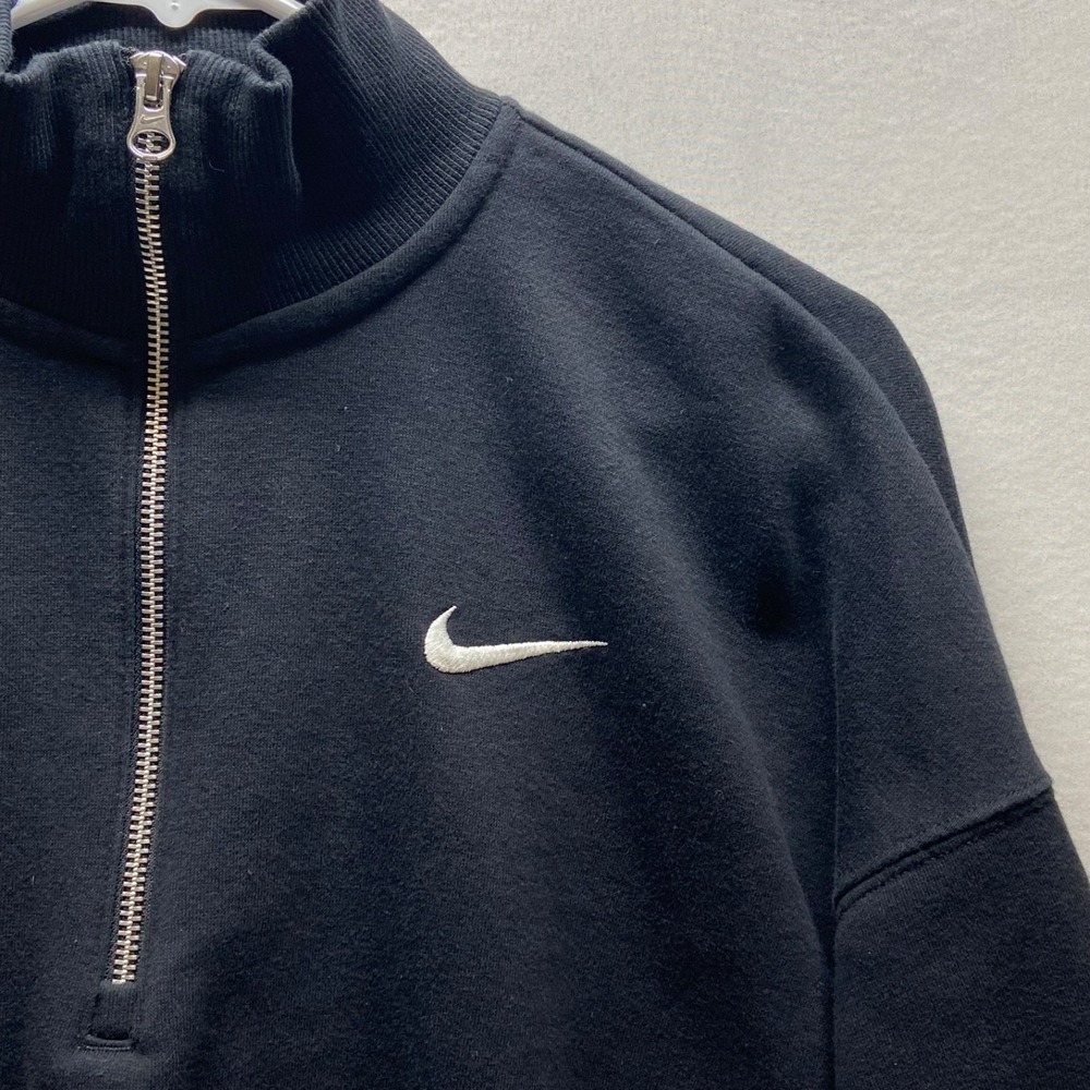 Nike Cropped 1/2 Zip Fleece Women's Large Black Logo Activewear Sweatshirt READ - Picture 4 of 12